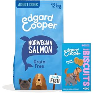 Edgard Cooper Edgard & Cooper Cibo Secco per Cani Adulto Salmone Grain Free 12kg + Biscotti per Cani al Salmone 1x400g - Pacco Crocchette & Snack