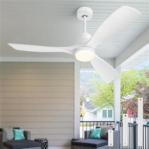 Forrovenco Ventilatore da Soffitto 52 Pollici con Luce e Telecomando, Ventilatore Bianco 3 Temperature Colore, Timer, Barre di Sospensione, 3 Pale, 6 Velocità, Motore DC Reversibile per Patio Esterno