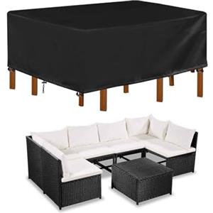 Landrip Copertura per Tavolo, Copertura per mobili da Giardino Impermeabile 420D Oxford Telo Copertura da Esterno per Mobili, Rettangolare Copertura(250x210x90CM)