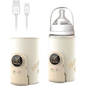 Rakuker Scaldabiberon Portatile Senza Fili, Scalda Biberon Neonato Portatile con 6 Temperature Riscaldamento Rapido Scaldabiberon con LCD Regolabili Scaldo per Biberon da 8000 mAh per Viaggi, Aereo e Auto