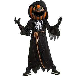Spooktacular CreationsCostume da spaventapasseri e zucca di Halloween per bambini, costume da testa di zucca per cosplay di Halloween, gioco di ruolo (taglia grande (10-12 anni))
