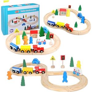 Cylora Set ferroviario in legno, 33 pezzi, giocattolo per ferrovia in legno per bambini, pista macchinine giochi, pista trenino, giocattolo educativo per ragazze e ragazzi 3-8 anni, Regalo Natale