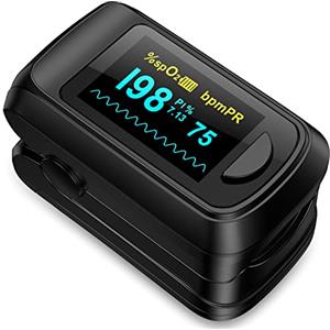 HealthTree Saturimetro pulsossimetro da Dito, Monitor del livello di ossigeno nel sangue, con schermo LED, batteria AAA e cordino