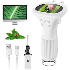 SGAINUL Microscopio Digitale Portatile 2.0'' 1000X LED Regolabile, Bambini 3-8 Anni, Bianco, Plastica, Acromatico