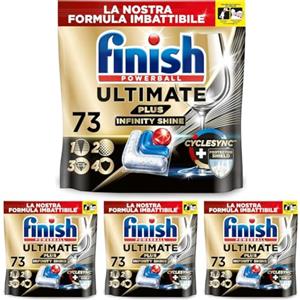 Finish Ultimate PLUS Infinity Shine Pastiglie Lavastoviglie, 73 Capsule Lavastoviglie, Pastiglie per Lavastoviglie con Scudo Protettivo contro lo Sporco e i Residui Incrostati