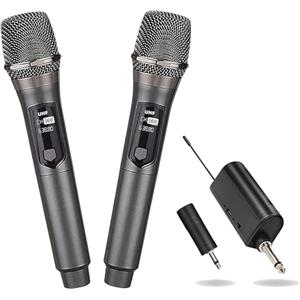 HUACAM Sistema microfono portatile wireless professionale con ricevitore ricaricabile e uscita da 3,5 mm, frequenza fissa, per DJ, eventi in chiesa e karaoke (68)