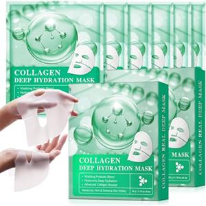 CJXHJY Biologico Collagen Real Deep Mask, collagene maschera viso 6 pezzi - Maschera da notte intensiva collagene con booster collagene avanzato, favorisce la vitalità della pelle ed elasticità (2 boîtes)