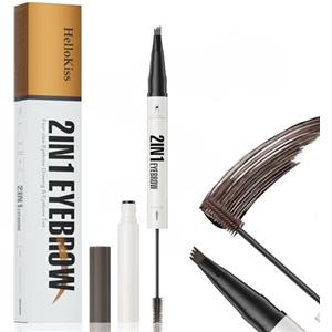 ZukqrymluvIQ Matita Sopracciglia 3D Waterproof 2 in 1 - Doppia Estremità con Effetto Microblading a 4 Punte ed Eyeliner di Precisione - Effeto Pelo a Pelo Naturale, Lunga Tenuta Resistente all'Acqua (marrone scuro