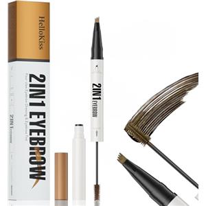 ZukqrymluvIQ Matita Sopracciglia 3D Waterproof 2 in 1 Doppia Estremità con Effetto Microblading a 4 Punte ed Eyeliner di Precisione Effeto Pelo a Pelo Naturale, Lunga Tenuta Resistente all'Acqua (Marrone Chiaro