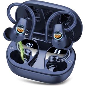 Poounur Cuffie Bluetooth Sport, 2025 Auricolari Bluetooth 5.3 con 4 Cancellazione Rumore Mic, 50 Ore Cuffie Wireless HiFi Stereo, IP7 Impermeabili, Ricarica Rapida, Cuffiette Bluetooth per Running, Blu scuro
