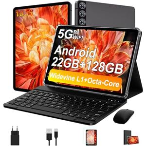 ZIOVO Tablet 10 Pollici Tablet Android 14, 22GB RAM+128GB ROM (TF 1TB), 5G WiFi/Supporto Widevine L1/Octa-Core/8000mAh/Corpo Metallico/8+5MP/BT 5.0, 2 in 1 Tablets con Tastiera e Mouse - Grigio