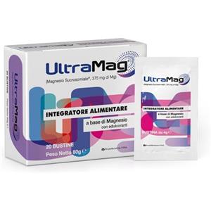 Pharmanutra UltraMag®, Integratore di Magnesio Sucrosomiale® 375 mg, Alto assorbimento, Alta tollerabilità, Riduce stress e affaticamento, Stanchezza fisica e mentale, Senza glutine, 20 bustine, Pharmanutra