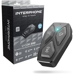 INTERPHONE U-COM 3HD Singolo, Interfono moto di gruppo per 4 utenti fino a 500mt, Interfono casco Bluetooth 5.1 con auricolari HD 40mm per musica, chiamate e GPS, Autonomia 10h e impermeabile IP67