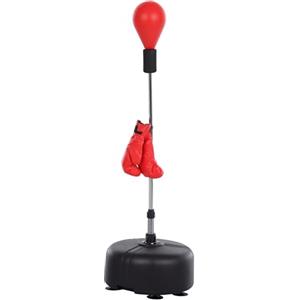 HOMCOM Punching Ball da Terra, Sacco da Boxe da Terra con Base Riempibile, Ventose e Guantoni, Altezza Regolabile 4 Livelli da 136-154 cm, Speed Bag per Home Gym Casa e Palestra, Rosso