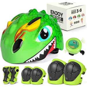 VICTGOAL Casco Bici Bambino, Perfetto Casco da Scooter per Cartoni Animati per scooter, Triciclo e Skateboard, Taglia Regolabile per Bambini 3-8 Anni (S: 50-54cm, Verde Set 2)