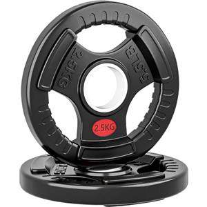 SPORTNOW Set di Dischi Pesi 2x2.5 kg con Foro da 5 cm, Coppia di Pesi per Bilancieri con 3 Impugnature per Allenamento a Casa e Palestra, in Acciaio con Rivestimento in Plastica, Nero