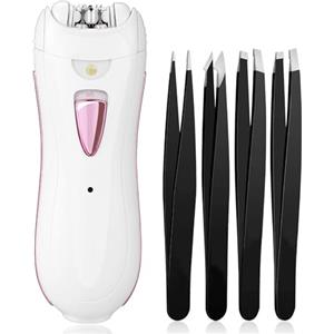 FONPOO Epilatore Viso Donna Epilatore Elettrico Depilatore Sopracciglia per Viso Inguine Corpo Bikini Gamba Ascella e Zone Sensibili, Cordless & Ricaricabile, Set di Pinzette