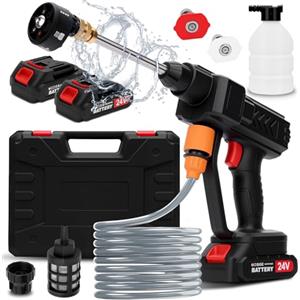 Housiwill Idropulitrice a Batteria, Idropulitrice Portatile con 6 in 1 Ugello, Idropulitrice Senza Fili a Batteria con Tubo da 5M, Serbatoio in Schiuma, Adatto per la Pulizia di Auto, Pavimenti