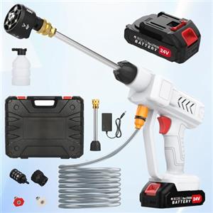 Housiwill Idropulitrice a Batteria, 260 PSI Idropulitrice Elettrica Portatile con 2 Batterie e Tubo da 5M, 6 in 1 Ugello, Adatto per la Pulizia di Auto, Pavimenti