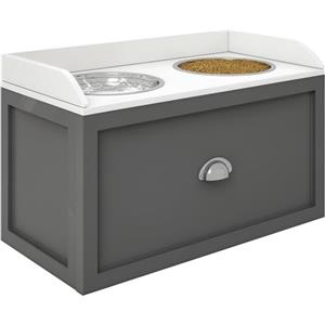 PawHut Ciotole per Cani Rialzate in Acciaio Inox, Portaciotole per Cani in Legno con Cassetto Portaoggetti per Cane Grande, 60x30x36 cm, Grigio