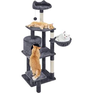 Yaheetech Albero Tiragraffi in Sisal Naturale e Truciolato 48,5 cm × 40,5 cm × 145 cm Torre per Gatti con Posatoio Gioco Condominio Grigio Scuro