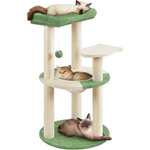 Yaheetech Albero Tiragraffi per Gatti in Sisal Cuccia per Gattini Gioco Gatto con Ciotola Altezza 90cm Verde Militare e Beige