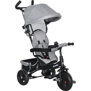 HOMCOM Triciclo per Bambini con Maniglione 6 in 1, Passeggino per Bambini con Tettuccio Regolabile, Cintura di Sicurezza e Cestino, Età 1-5 Anni, Grigio