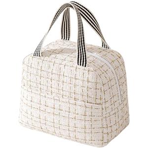 HTTDSLF Borsa Termica Porta Pranzo, Riutilizzabile Borsa Frigo Piccola Portatile, Pranzo Tote Bag Portatile, Lunch Bag, per Ufficio Scuola Viaggi Campeggio All'aperto Picnic (Beige)