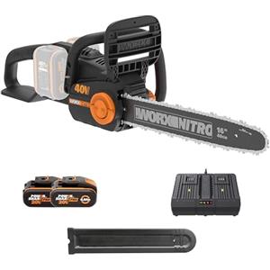 WORX WG385E Elettrosega Nitro a batteria 40V | PowerShare | Include 2 batterie da 2 Ah e caricatore doppio | 40 cm di barra | lubrificazione automatica