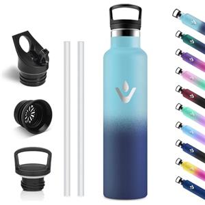 Vikastar Borraccia Termica, 1L Senza BPA, Borraccia Termica 1l, a Prova di Perdite, Thermos per Bevande Calde, Acciaio Inox, Bottiglia Termica per Adulto, Palestra, Ciclismo, Blu Cielo & Blu Scuro