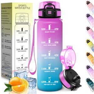 HoneyHolly Borraccia 1 Litro, A Prova di Perdite, Borracce Palestra, senza BPA, Borraccia Motivazionale, Indicatore del Tempo, Bottiglia Acqua per Palestra, Ciclismo, Ufficio, Esterno, Borracce