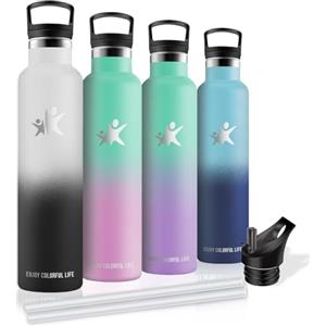 Grsta Borraccia Termica, Borraccia 1 litro, Senza BPA, Borracce con Cannuccia, Senza Perdite, Borracce Acciaio Inox, Isolato Sottovuoto, Bottiglia Metallo per Campeggio, Viaggio, Fitness, Sportivo, Yoga