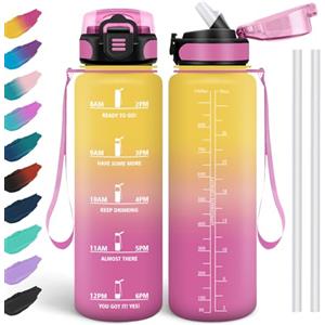 HoneyHolly Borraccia 1 Litro, Libre de BPA & A Prova di Perdita, Borraccia con Cannuccia, Reutilizables, Cantimplora Motivazionale, Cantimplora Palestra per Scuola, Palestra, Ufficio, Sport