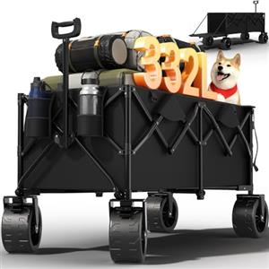 JUMMICO 332L Carrello Spiaggia Massimo 200kg Carrello con Ruote Portatutto Grandi,Carrellos Pieghevole Con Braccioli Regolabili e Tasche Laterali per Giardino Campeggio Ogni Tipo di Terreno,Nero