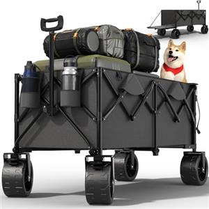 JUMMICO 332L Carrello Spiaggia Massimo 200kg Carrello con Ruote Portatutto Grandi,Carrellos Pieghevole Con Braccioli Regolabili e Tasche Laterali per Giardino Campeggio Ogni Tipo di Terreno, Grigio