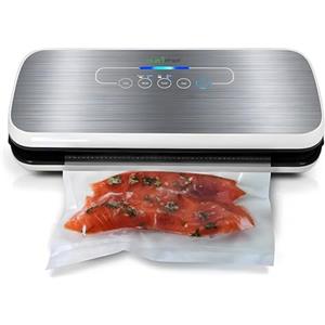 Nutrichef Sottovuoto Automatico per Conservazione Alimenti, Sistema di Chiusura ad Aria, con Starter Kit, Design Compatto, Modalità Secco/Umido, Indicatore LED, Colore Argento