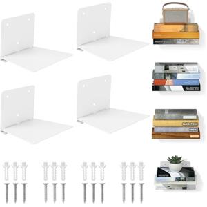 FENTEC Mensole da Muro per Libri, Libreria a Muro Sospesa, Libreria Invisibile a Parete, Libreria in Metallo Nascosta per la decorazione della camera da letto e dell'ufficio, 4 Pezzi(Bianco)