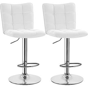 Yaheetech 2 Sgabelli Bar Alti Bianchi Regolabili in Similpelle con Schienale Girevole 360° Altezza Regolabile Set Sgabelli Penisola Cucina Design Moderno