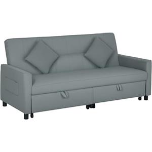 HOMCOM Divano Letto 3 Posti Reclinabile con Braccioli, Divano 3 Posti Angolare Trasformabile in Tessuto con Letto Matrimoniale Estraibile, 2 Cuscini per Soggiorno e Salotto, 196x90x89 cm, Grigio