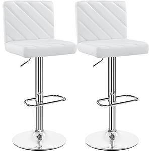 Yaheetech Set 2 Sgabelli Bar Alti Cucina Moderni Design Altezza Regolabile in Similpelle con Schienale Poggiapiedi Girevole 360° Da Penisola Bianchi