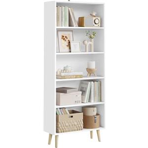 WOLTU Libreria a 5 Ripiani, Scaffale Libreria da Terra Salvaspazio, Mobile Porta Libri in Legno Bianco Moderno, per Soggiorno, Camera da Letto, Studio, Ufficio, 60x24x144cm
