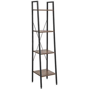 EUGAD Scaffale a Scala Angolare Libreria Scaletta con 4 Ripiani Mobile Organizzatore Portaoggetti Multiuso per Soggiorno Cucina Portafiore Design Industriale Legno scuro