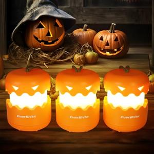 EverBrite lanterna zucca di Halloween 3 pezzi portatile, decorazione di Halloween luce esterna, piccole luci LED di Halloween con 9 batterie AAA