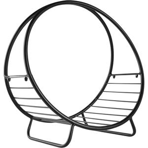 Outsunny Portalegna in Metallo per Interni ed Esterni per Camino, Porta Legna da Interno con Forma a Cesto, 45x29.5x47cm, Nero