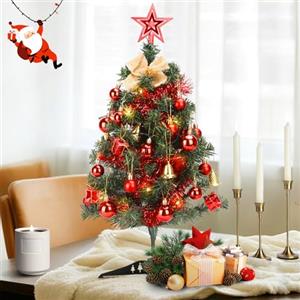 Aigostar Albero di Natale con Luci Incorporate 30 LED, Albero di Natale Piccolo 60 cm con 42 Decorazioni Appese, Ideale per Decorazioni Natalizie da Interno