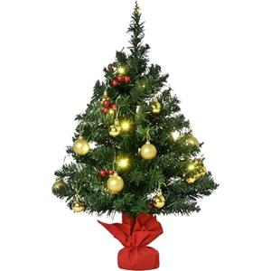 HOMCOM Albero di Natale 60cm con 15 Luci Incorporate a LED, 73 Rami, Albero di Natale Artificiale con Decorazioni