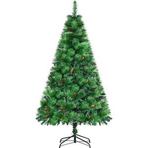 HOMCOM Albero di Natale Decorato e Ignifugo per Interni con 782 Rami, Pigne e Base in Metallo, in PE e PVC, Φ116x180 cm, Verde