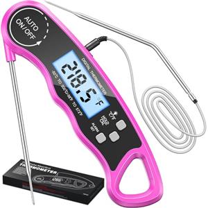 CIRYCASE Termometro Cucina Lettura Rapida, Doppia Sonda 102cm Termometri per Alimenti Digitale, Termometro Barbecue con Luce & Calibrazione, Magnete per Grill, Manzo, BBQ, Latte, Dolci, Sound, Cottura