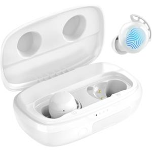 Tribit Cuffie Bluetooth, Auricolari Wireless, Touch Control Riduzione del Rumore Chiamata in Auricolare, IPX8 Impermeabili Cuffie Senza Fili Bianco