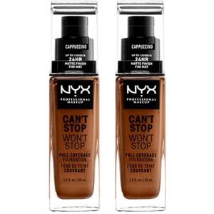 NYX Professional Makeup Fondotinta Can't Stop Won't Stop Tonalità 17 Cappuccino Liquido Waterproof Lunga Tenuta 24h Finish Matte Leggero No Transfer e Ultra Pigmentato - 2 Fondotinta da 30ml